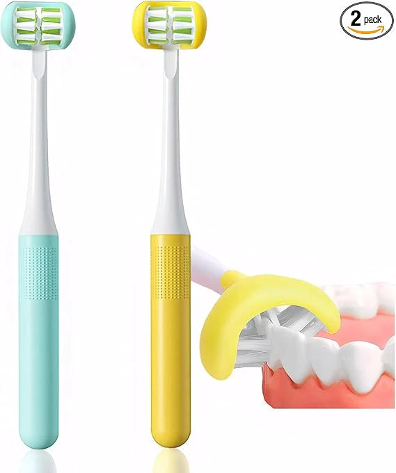 Three Sided Toothbrush Pack of 2 | Multi Angle Soft Bristle Deep Cleaning Toothbrush