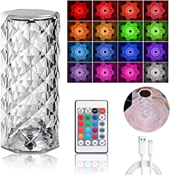 16 Colors Crystal Rose Lamp – Touch & Remote Bedside Light