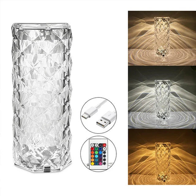16 Colors Crystal Rose Lamp – Touch & Remote Bedside Light