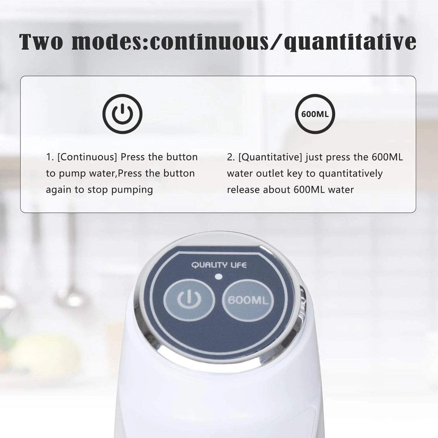 Control panel with two modes: continuous and quantitative, on a blurred background.