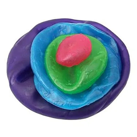Colorful toy with a pink and green top on a white background