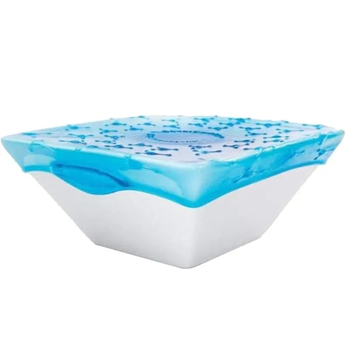 A square-shaped white container with a translucent blue lid featuring a dotted pattern, shown on a plain white background.