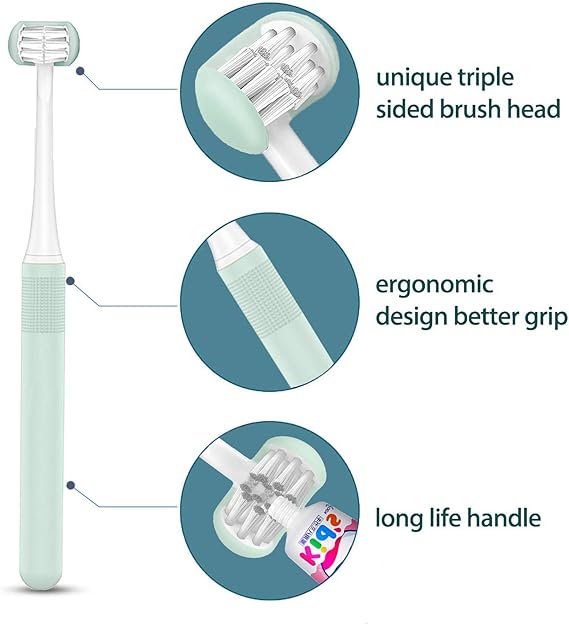 Three Sided Toothbrush Pack of 2 | Multi Angle Soft Bristle Deep Cleaning Toothbrush