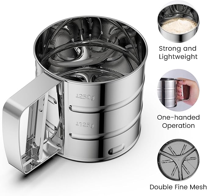 Flour Sifter, Stainless Steel Sifter for Baking