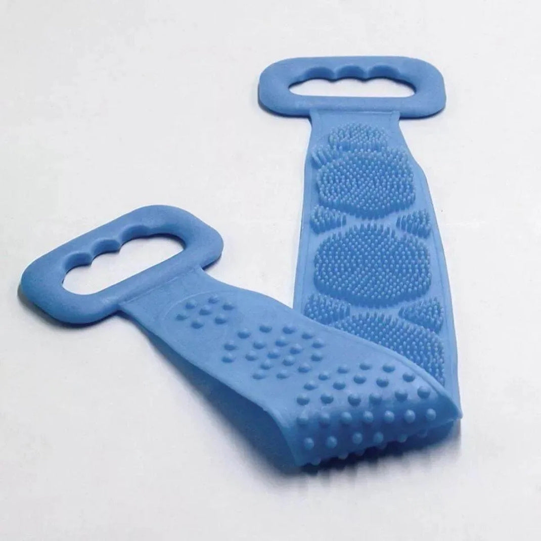 Two blue silicone sandal toys on a white background