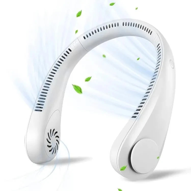 White neck fan with green leaves on a white background
