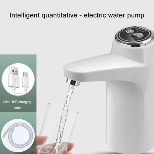 White electric water pump with USB charging cable on a white background